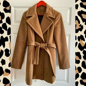 SMALL Taupe Calvin Klein Wool Overcoat (Bundle includes Coach Scarf & Belt)
